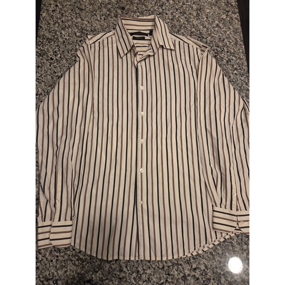 Axist Other - Axist Mens Modern Fit Striped Button Down‎ Shirt Cream Brown Black Size M